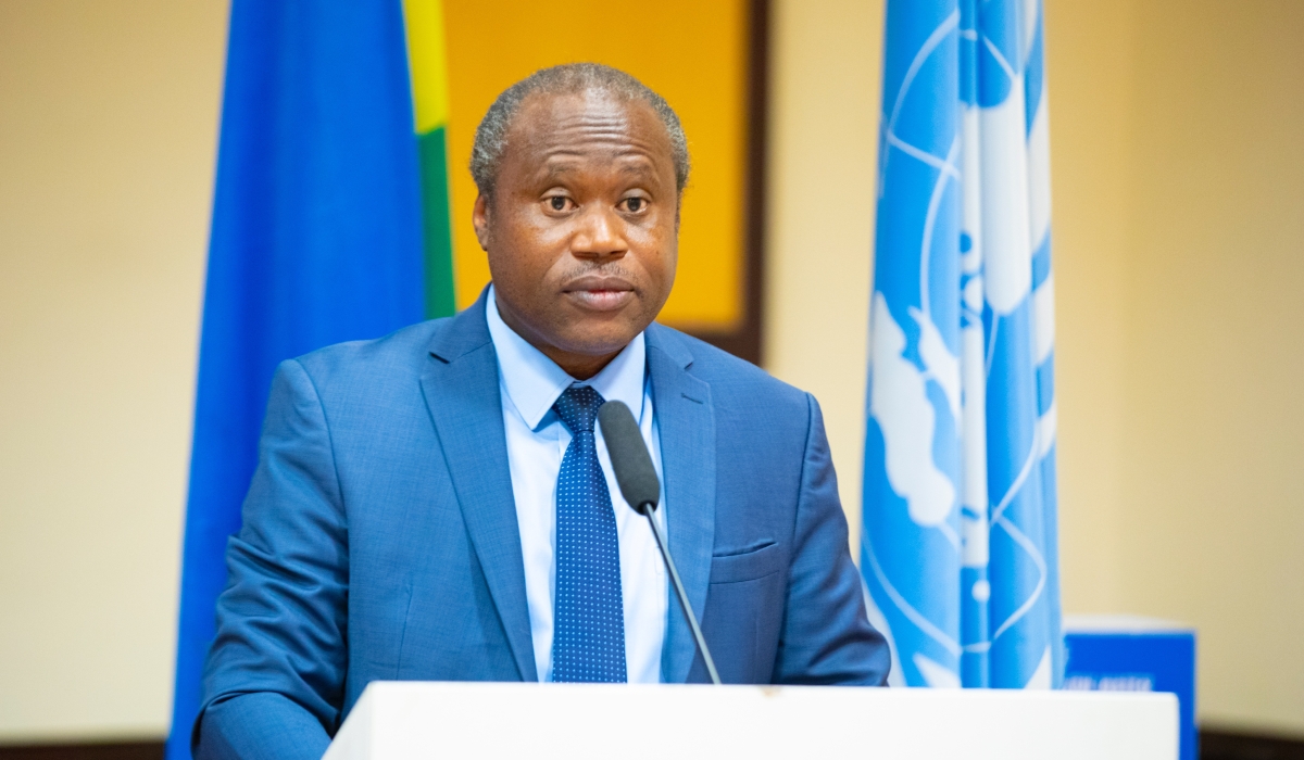 Minister of Finance and Economic Planning, Uzziel Ndagijimana addresses a joint Rwanda-UN steering committee meeting in Kigali on Thursday, December 8. Courtesy