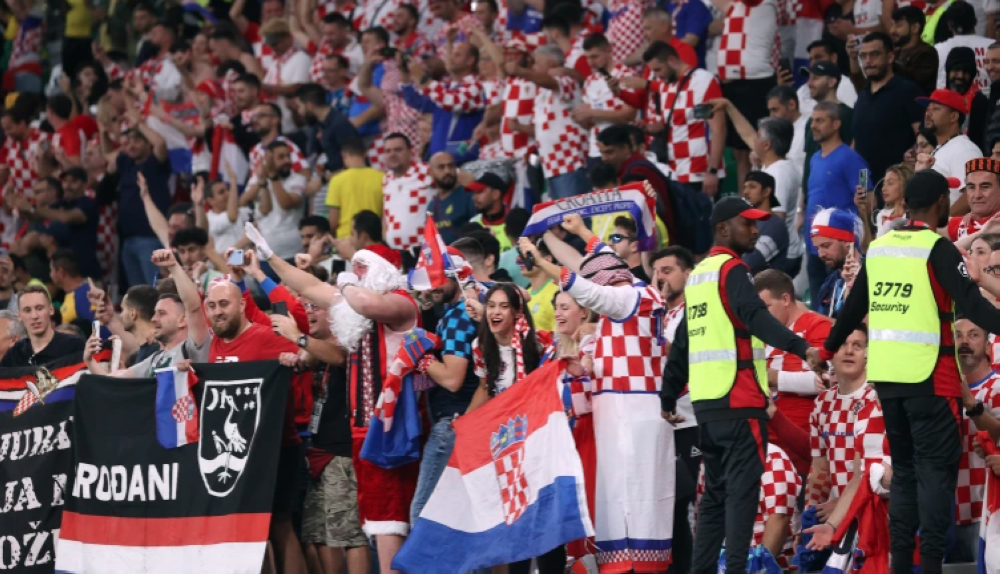 Croatian fans roared after a stunning win over Brazil to reach their second consecutive semi-final [Showkat Shafi/Al Jazeera] [Showkat Shafi/Al Jazeera]
