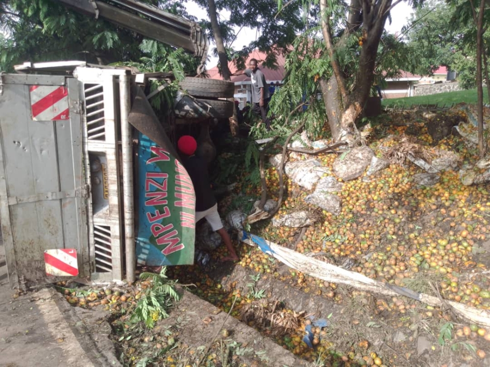 A scene of accident in Rubavu where a truck crashed Rubavu Hospital building and three people reported died on Saturday. December 10. Courtesy