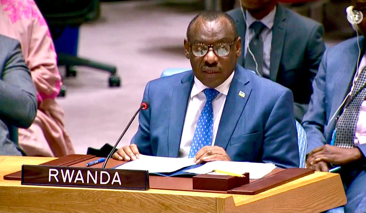 Rwanda’s ambassador to the United Nations, Claver Gatete addresses a special session of the UN Security Council  on the situation in Eastern DR Congo on Friday, December 9 .Courtesy 