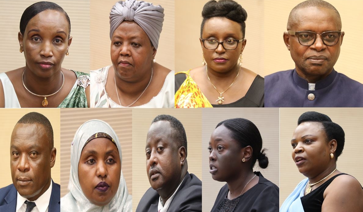 (L-R) Francine Rutazana, Fatuma Ndangiza, Caroline Rwivanga, Mathias  Harebamungu, Clement Musangabatware,   Aisha Nyiramana, Alex Bahati, Alodie  Iradukunda, and Françoise Uwumukiza.