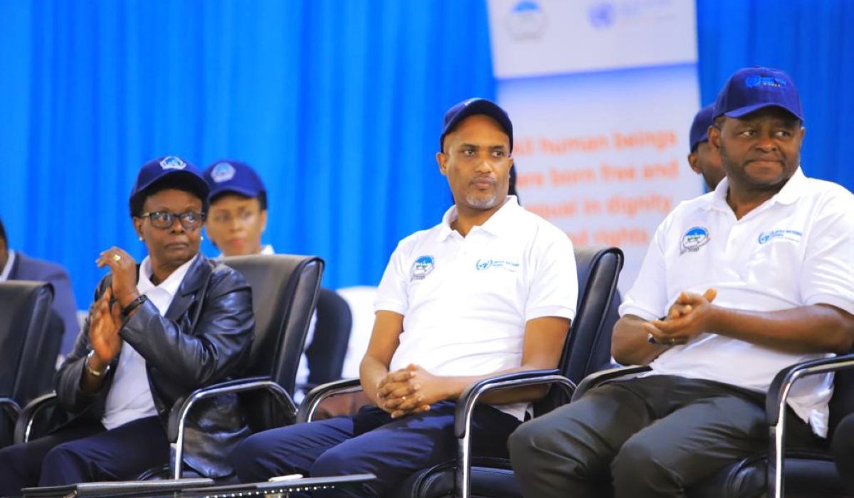 (L-R) National Commission for Human Rights Chairperson, Marie-Claire Mukasine,  Emmanuel Ugirashebuja, the Minister of Justice and Attorney General and Ozonnia Ojielo, the UN Resident Coordinator in Gisagara District. Courtesy