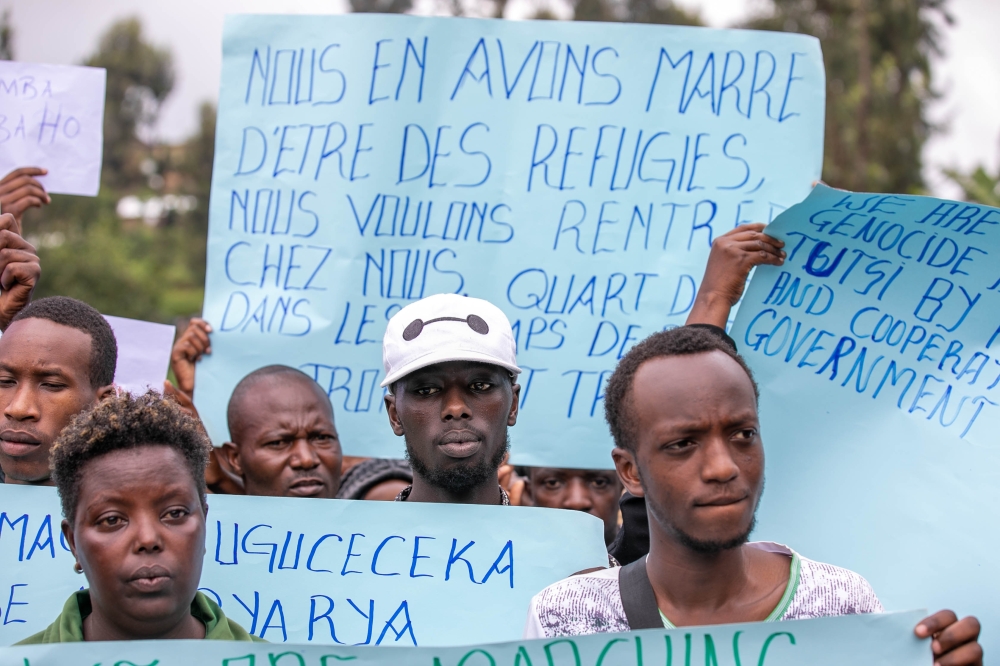 On Monday, December 12, 2022, Congolese refugees in Kigeme camp demonstrate against genocide in eastern DR Congo. They also want to return home to a safe country.