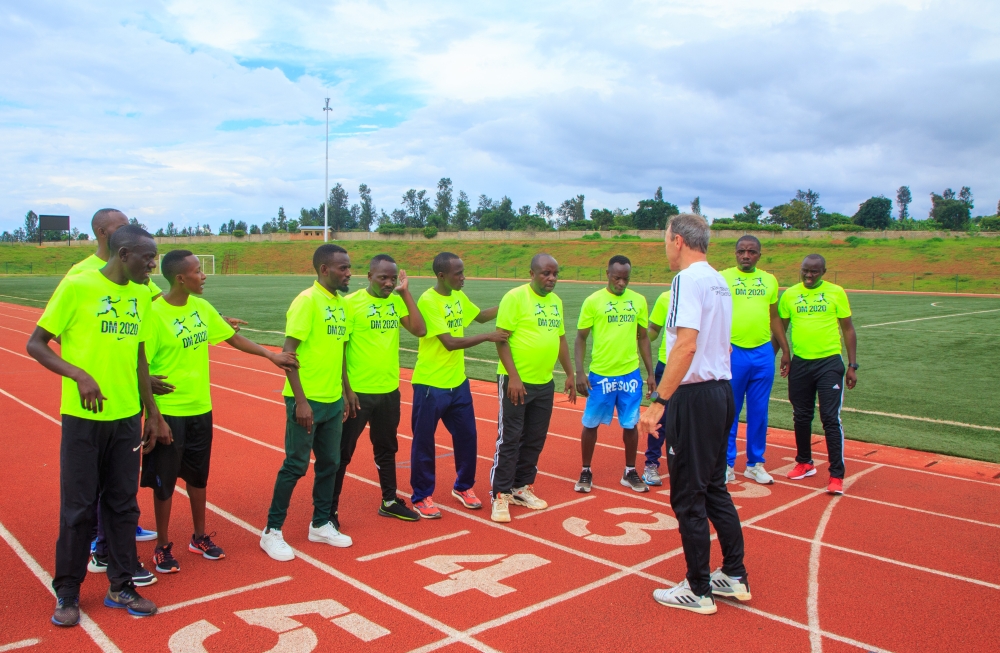 German instructor Dr Winfried Spanaus is  training Rwandan athletics coaches during the ongoing training course on advanced skills in middle and long distance running. Courtesy
