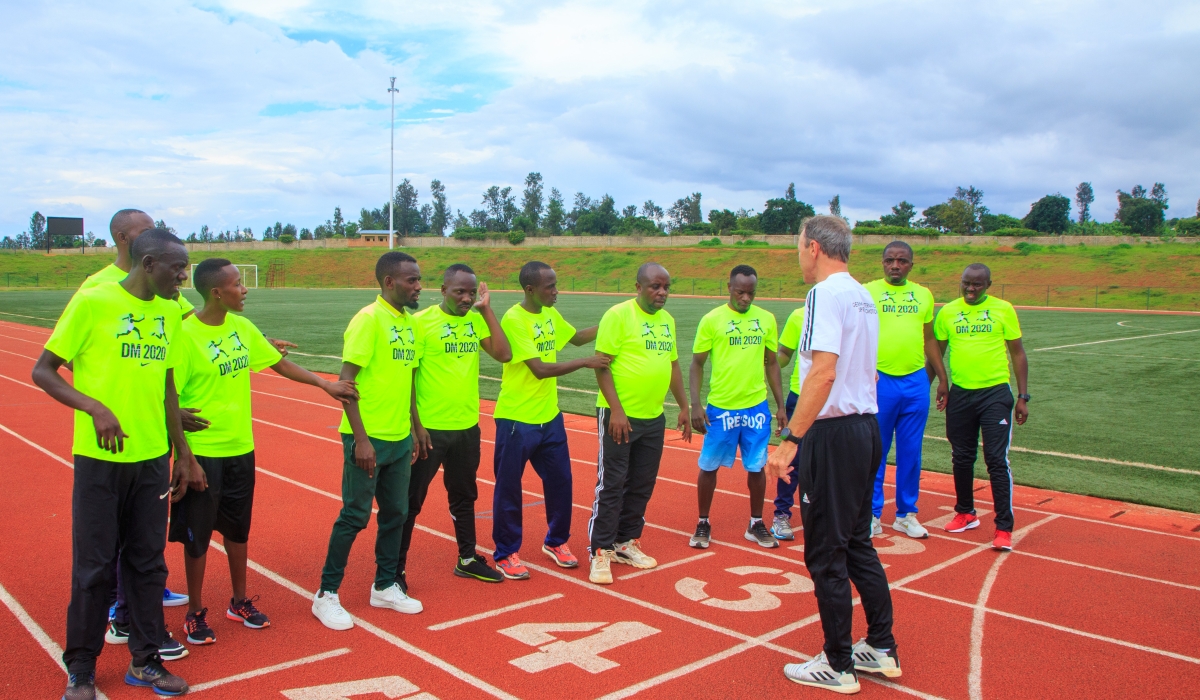 German instructor Dr Winfried Spanaus is  training Rwandan athletics coaches during the ongoing training course on advanced skills in middle and long distance running. Courtesy