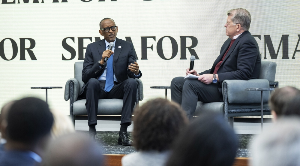President Paul Kagame speaks during an interview with Alastair L. Clement, on the sidelines of the U.S-Africa Summit in Washington D.C on December 14, 2022. Photo by Village Urugwiro