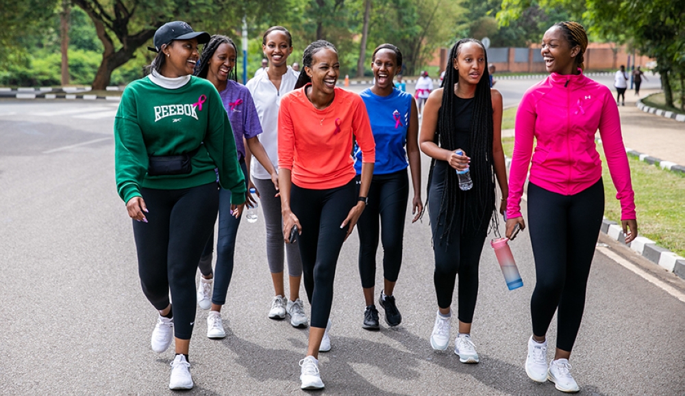 Miss Rwanda 2017, Elsa Iradukunda with Miss Rwanda 2022 Divine Muheto with other ladies during a walk at Kigali Car Free Zone. Craish Bahizi