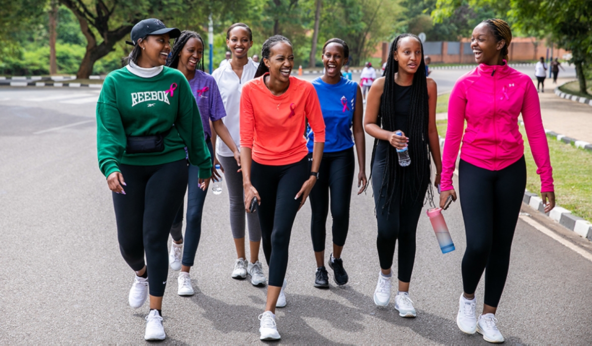 Miss Rwanda 2017, Elsa Iradukunda with Miss Rwanda 2022 Divine Muheto with other ladies during a walk at Kigali Car Free Zone. Craish Bahizi