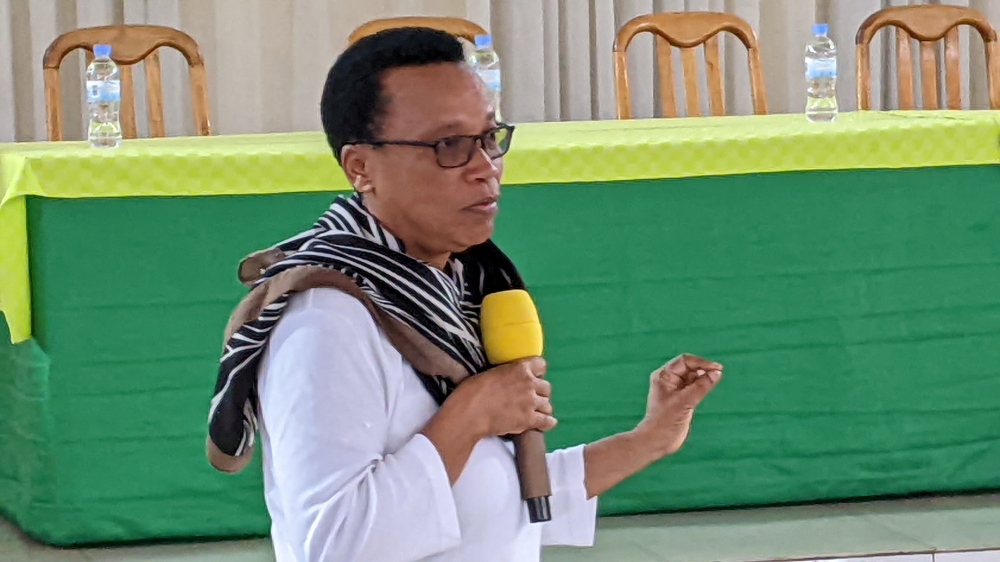  Dr Rose Mukankomeje speaking to officials from higher learning institutions in Rwanda. Photo by Germain Nsanzimana