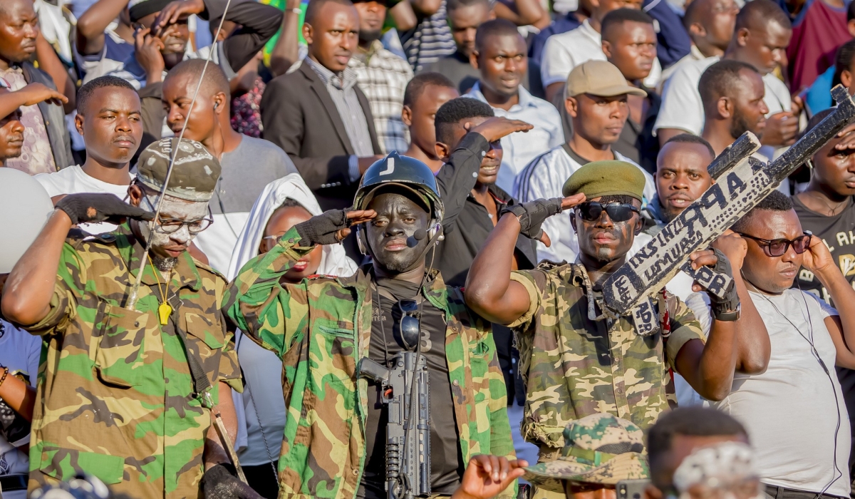 APR FC fans salute the 1-0 victory over the rivals Rayon Sports at Kigali Stadium on Saturday, December 17. Christophe Renzaho