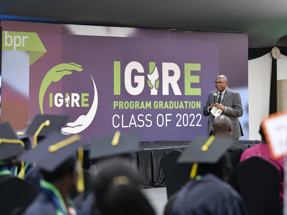 George Odhiambo, the Managing Director of BPR Bank Rwanda addresses graduates during the graduation ceremony on December 16. Courtesy