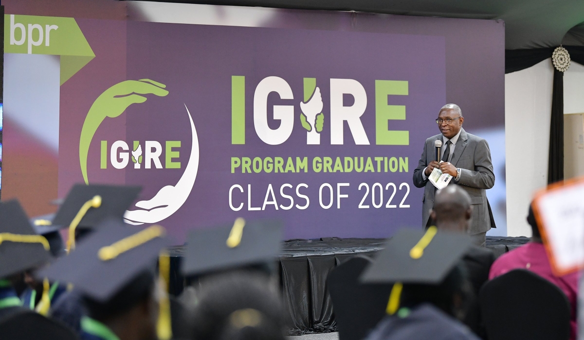 George Odhiambo, the Managing Director of BPR Bank Rwanda addresses graduates during the graduation ceremony on December 16. Courtesy