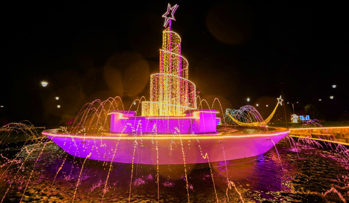One of many stylish festive seasons decorations on streets and buildings that  are lit in bright Christmas colours in Kigali. All Photos Craish Bahizi