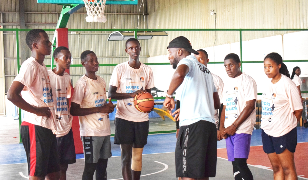 Participants follow Innocent Kwizera, the basketball coach&#039;s instructions during a training session on Monday, December 19. The camp is taking place at STECOL Masoro from Monday, December 19 and will run until Thursday, December 22. Courtesy