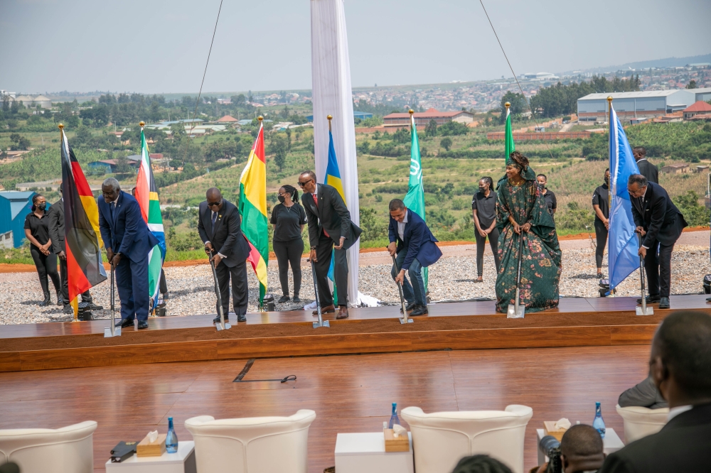 President Paul Kagame leads the ceremony to break ground to kick-start the construction of the BioNTech vaccine manufacturing plant in Rwanda  on June 23. Photo by Willy Mucyo