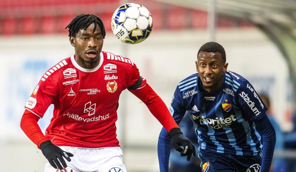 Rwandan midfielder Rafael York(L) is considering a move out of Swedish second tier side AFC Eskilstuna when his contract expires on December 31- Net photo