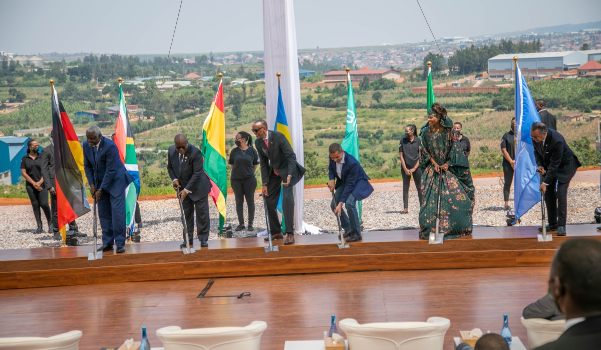 President Paul Kagame leads the ceremony to break ground to kick-start the construction of the BioNTech vaccine manufacturing plant in Rwanda  on June 23. Photo by Willy Mucyo