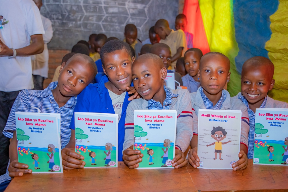 Ecole Bugumiro Foundation received 1382 children’s books_ including 1000 copies of the books adapted from Ubongo’s edutainment shows. Courtesy