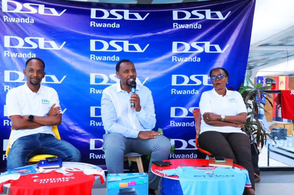 Augustin Muhirwa, the Managing Director of Tele10/DStv Rwanda speaks to journalists during a press conference in Kigali on December 21.  Photo by Dan Kwizera