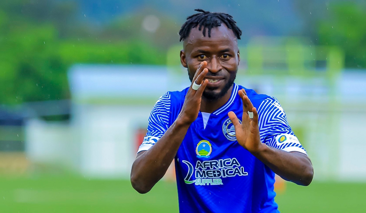 AS Kigali’s striker Shaban Hussein Shabalala celebrates a goal during a past match against APR FC at Kigali Stadium. Photo: Courtesy.