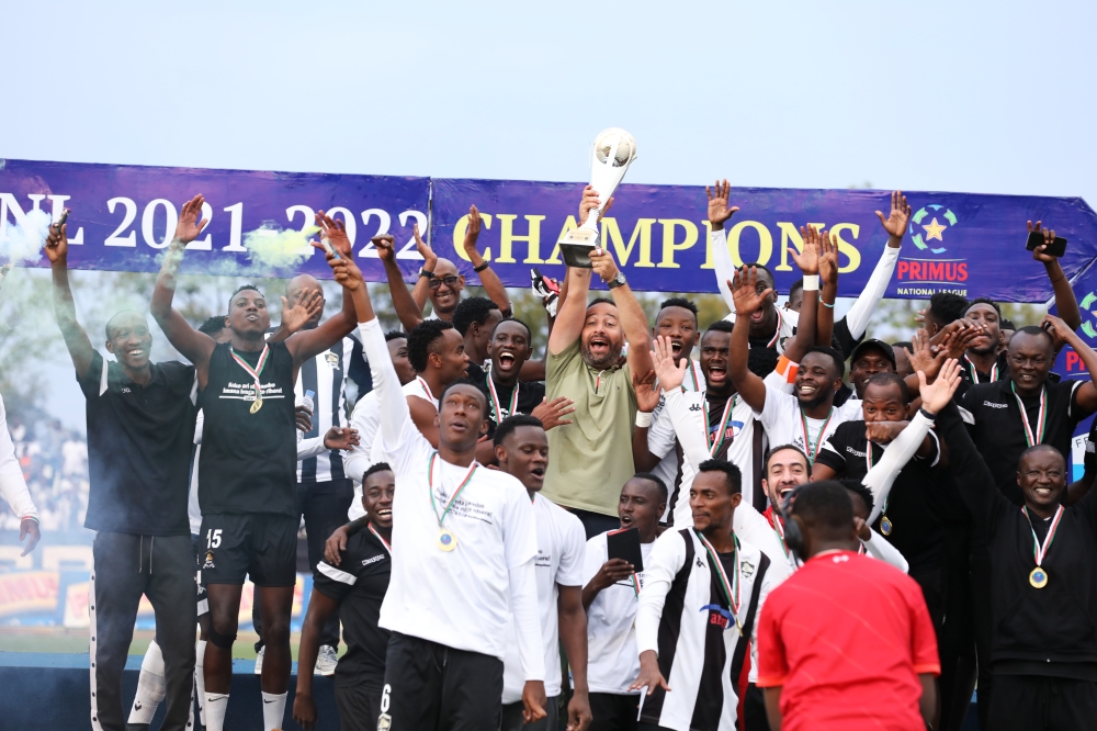 APR FC players celebrate the victory after winning the National league title 2021-2022. Sam Ngendahimana