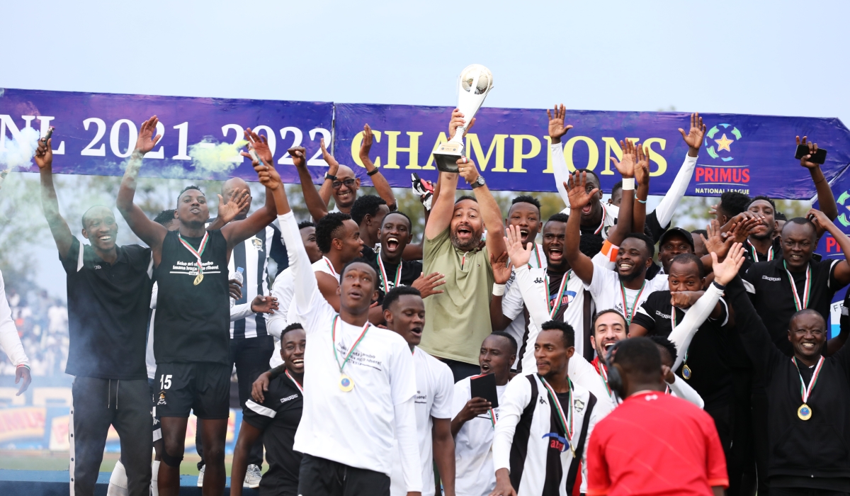 APR FC players celebrate the victory after winning the National league title 2021-2022. Sam Ngendahimana