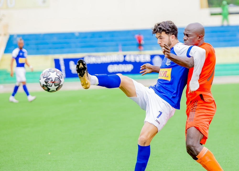 Rharb Youssef , former Rayon Sports attacker controls the ball during a league match against Rutsiro FC. Youssef is set to rejoin the  Blues next year.