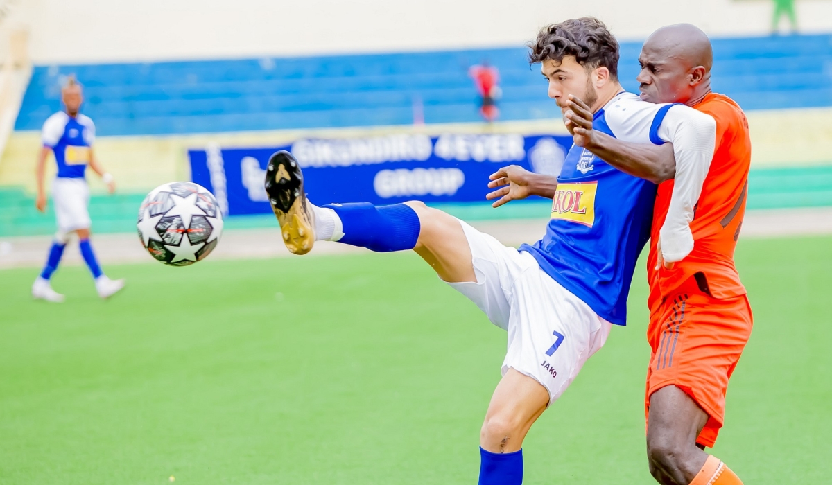 Rharb Youssef , former Rayon Sports attacker controls the ball during a league match against Rutsiro FC. Youssef is set to rejoin the  Blues next year.