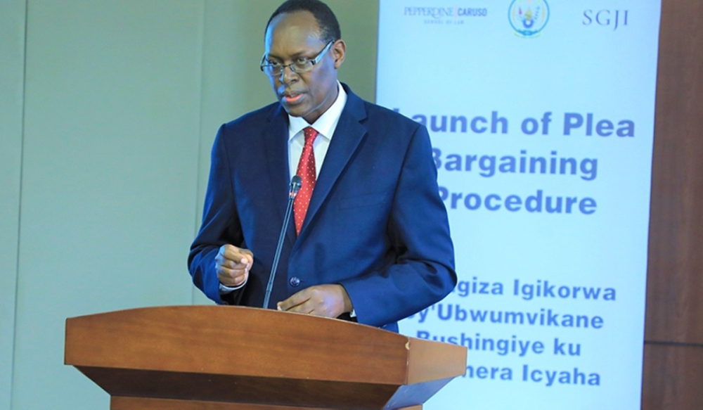 Faustin Ntezilyayo, the Chief Justice of Rwanda delivers remarks during the official launch of Plea bargaining in Kigali on October 11. Craish Bahizi
