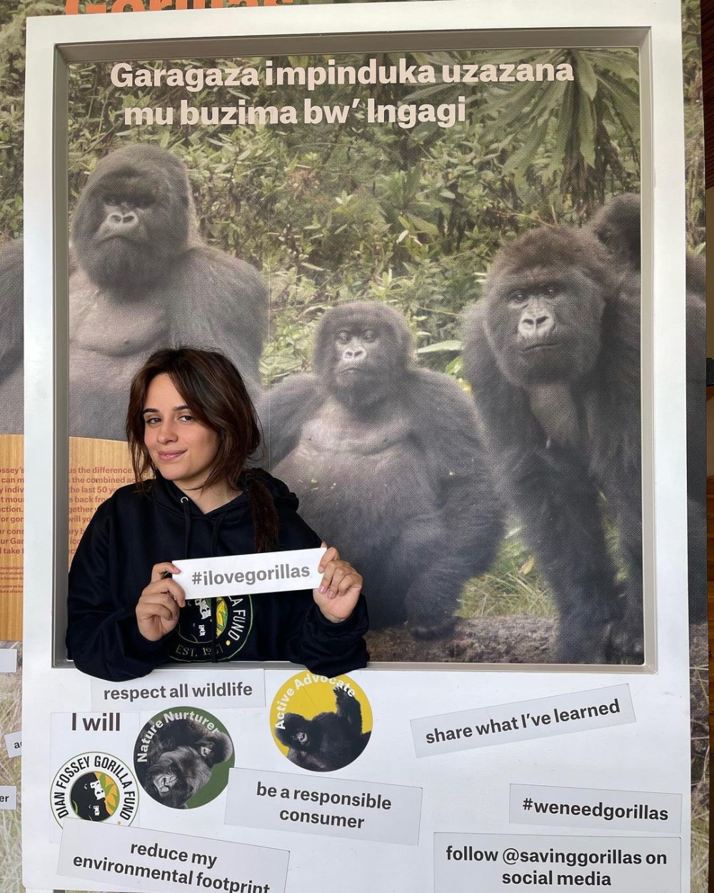 Cuban-American singer and songwriter Camila Cabello  as she visits mountain gorillas at Volcanoes National Park. Courtesy