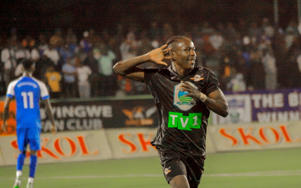 Gasogi United striker Christian Malipangou  celebrates his goal over  Rayon Sports during a 1-0  League game that concluded the first round of Rwanda 