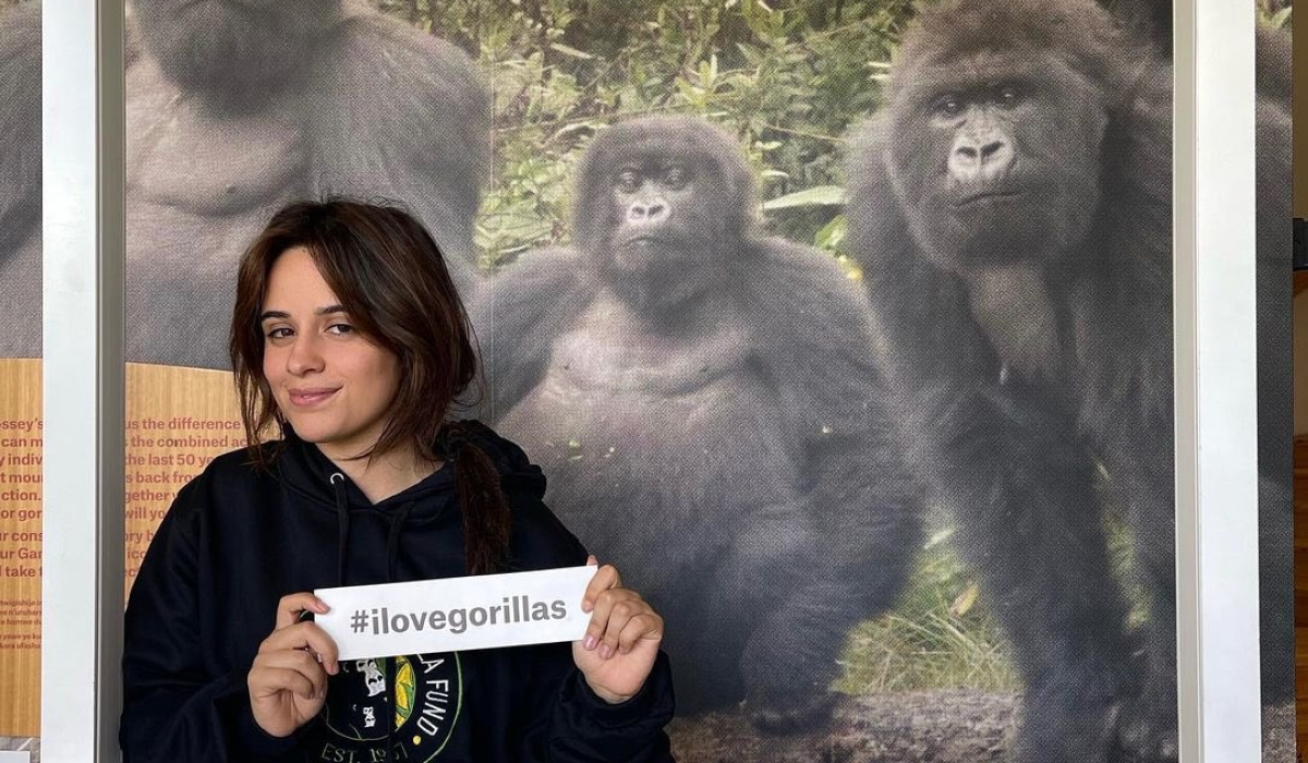 Cuban-American singer and songwriter Camila Cabello  as she visits mountain gorillas at Volcanoes National Park. Courtesy