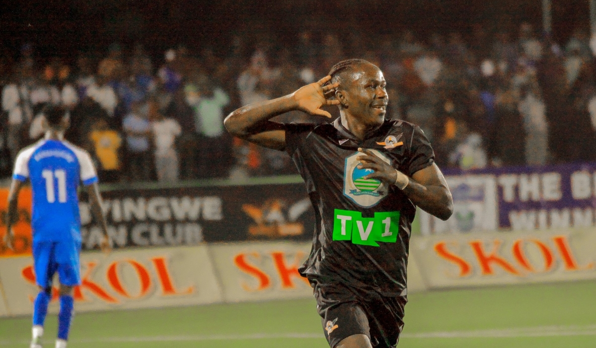 Gasogi United striker Christian Malipangou  celebrates his goal over  Rayon Sports during a 1-0  League game that concluded the first round of Rwanda 