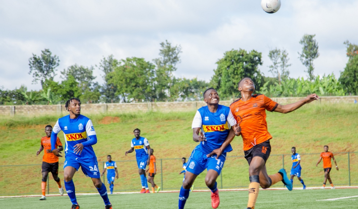 Rayon Sports right-back Axcel Iradukunda vies for the ball with Bugesera striker at Bugesera stadium.Due to the construction activities to revamp Kigali Stadium, all league games will take place in Bugesera stadium.