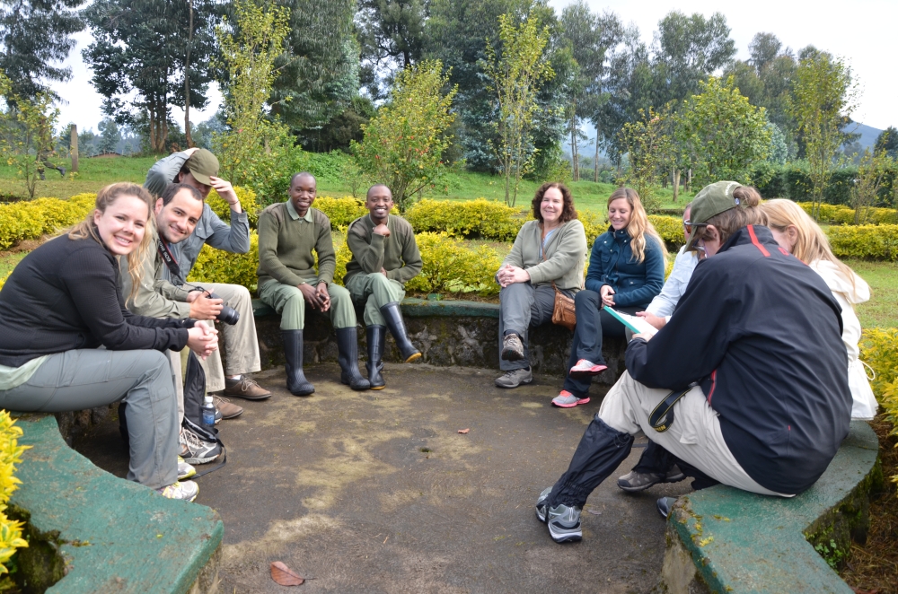 Tourists get some briefing before visiting mountain Gorillas in Volcanoes National Park. Sam Ngendahimana