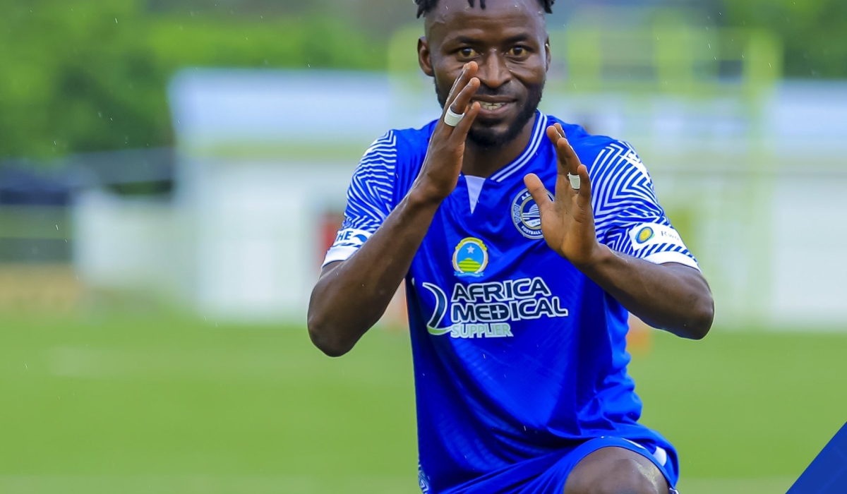 AS Kigali&#039;s striker Shaban Hussein Shabalala celebrates the gaol during the match against APR FC at Kigali Stadium  . Courtesy