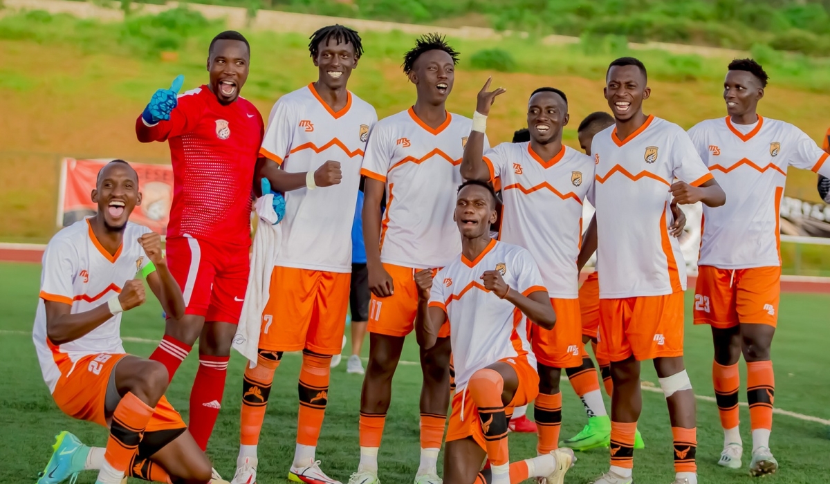 Bugesera FC skipper Brian Muhinda (Left) celebrates with his teammates after beating APR FC 2-1. Courtesy