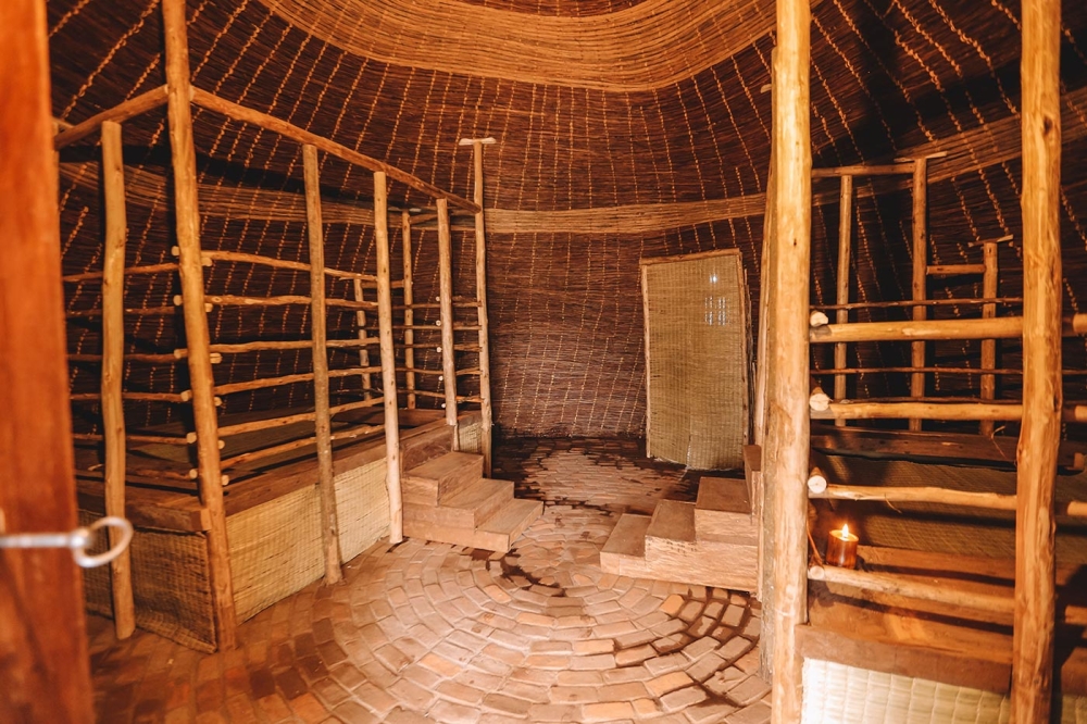 Interior view of one of the Sextanio Lodge’s huts at Nkombo Island in Rusizi District. The infrastructure is built in a vernacular style with bamboo, and straw-like structures, to depict Rwandan traditional hut. According to the owners, the Rwf250 million facility is set to be unveiled by February 2023. Photo: Courtesy.
