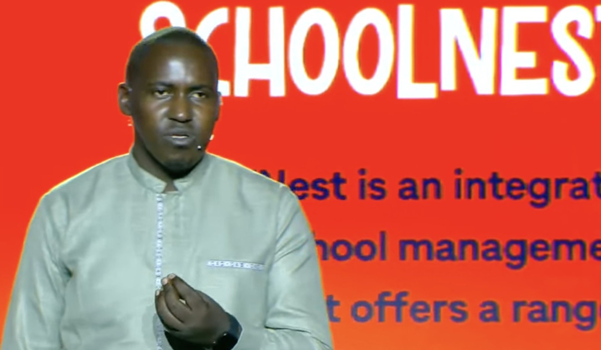Jean Marie Vianney Karegeya presents SchoolNest, a digital management tool for schools.