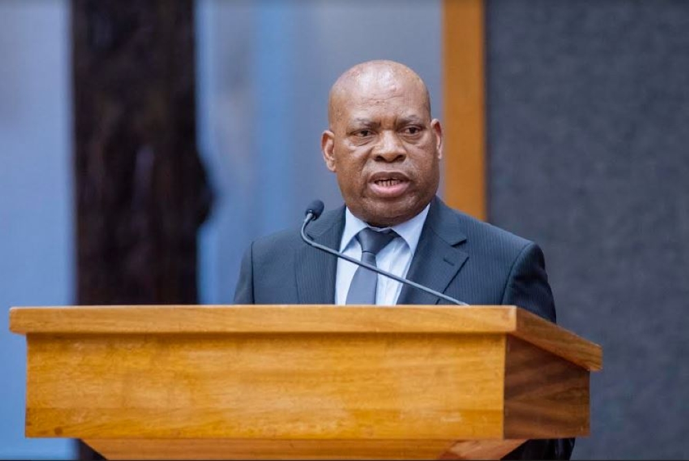 The newly elected President of the Senate François-Xavier Kalinda delivers remarks during the swearing-in event on Monday, January 9. Olivier Mugwiza 