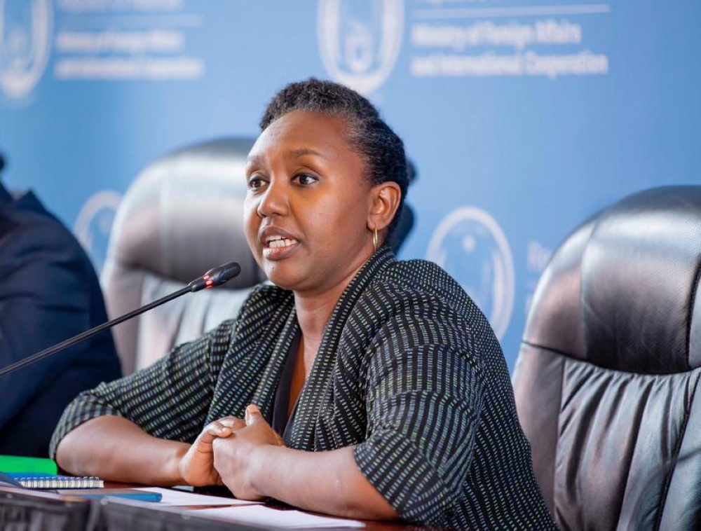 The Government Spokesperson, Yolande Makolo during a past news briefing. Makolo clarified that Rwanda has no intention to expel or ban refugees as it is being reported. File