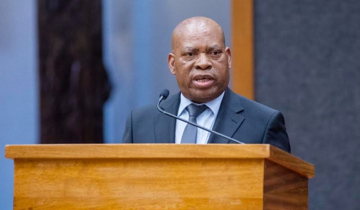 The newly elected President of the Senate François-Xavier Kalinda delivers remarks during the swearing-in event on Monday, January 9. Olivier Mugwiza 