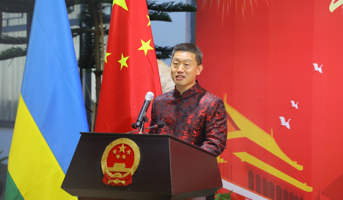 Ambassador of China to Rwanda, Wang Xuekun addresses delegates during the ceremony. Photo by Craish Bahizi