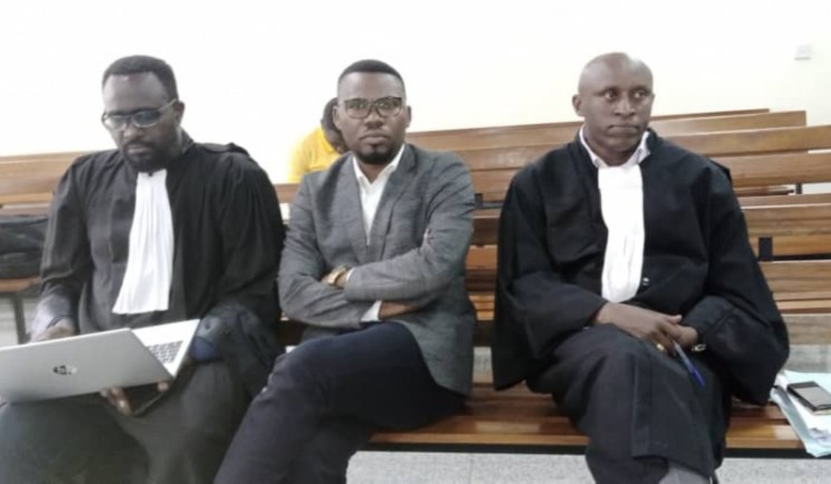 The former State Minister in charge of culture Edouard Bamporiki with his lawyers The High Court will, on Monday, January 16, issue its verdict in the appeal case of  Edouard Bamporiki. COURTESY