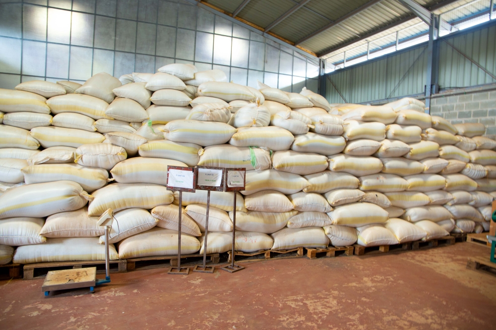 Some chia seeds packed in sacks in Akenes and Kernels Ltd warehouse at Kigali Special Economic Zone (Photo by Dan Gatsinzi)