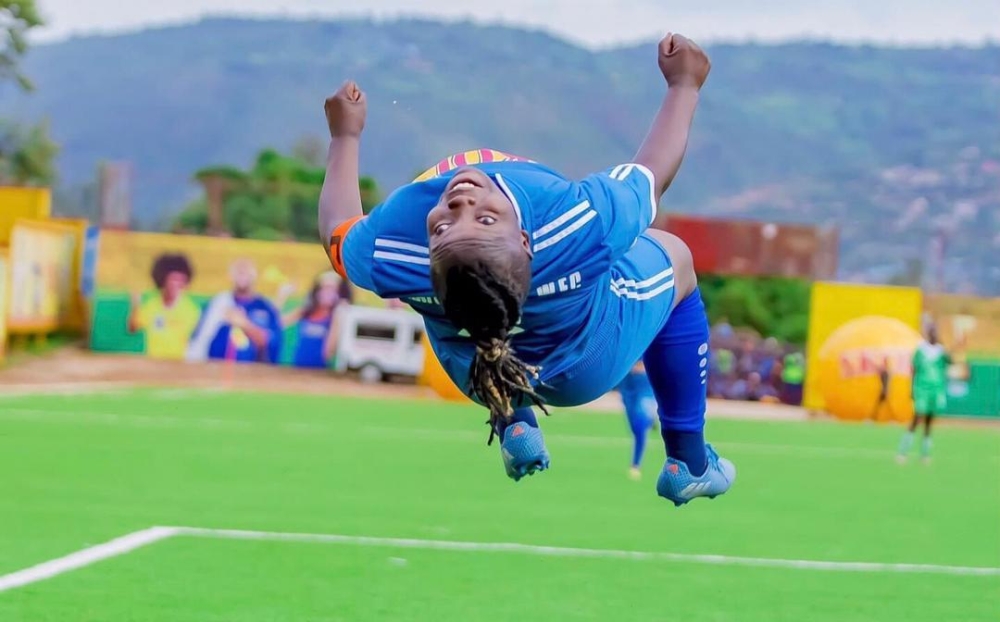 The striker Florence Imanizabayo celebrates her goal during a recent match.