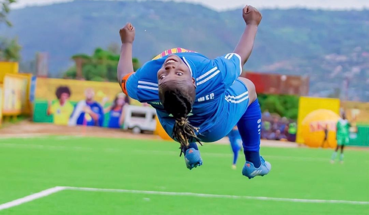 The striker Florence Imanizabayo celebrates her goal during a recent match.