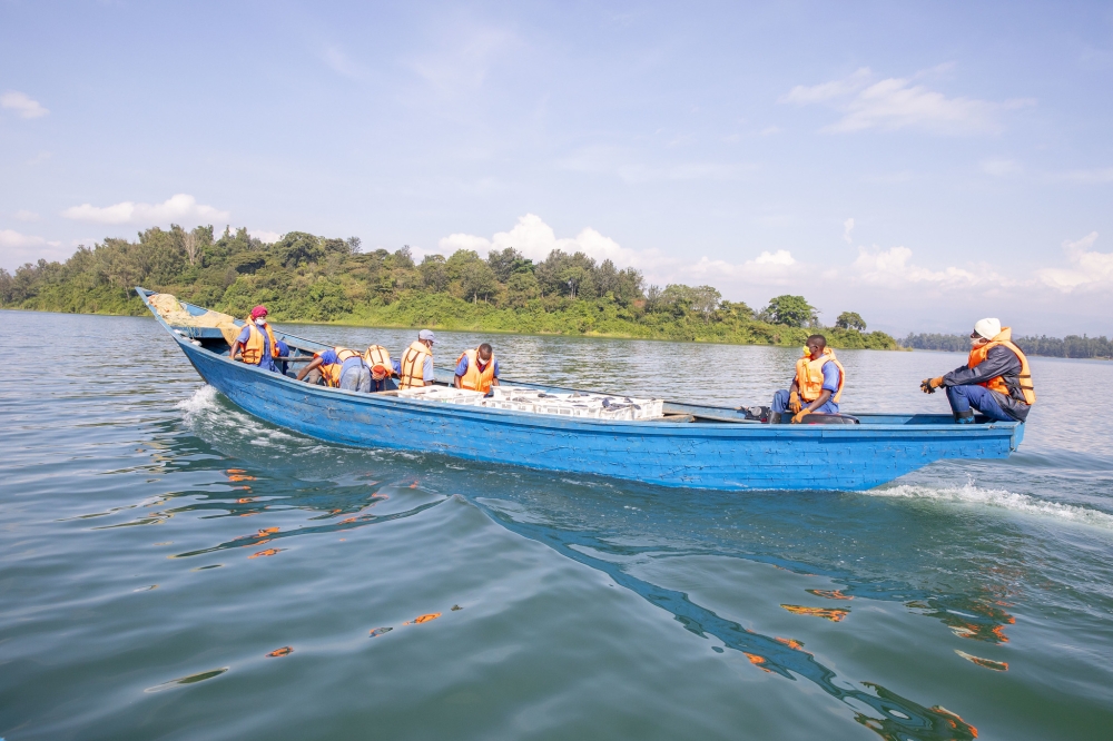 Fishermen during the fishing activities in Lake Kivu. The government will this month start implementing a €15 million five-year project to boost fish farming production. Courtesy