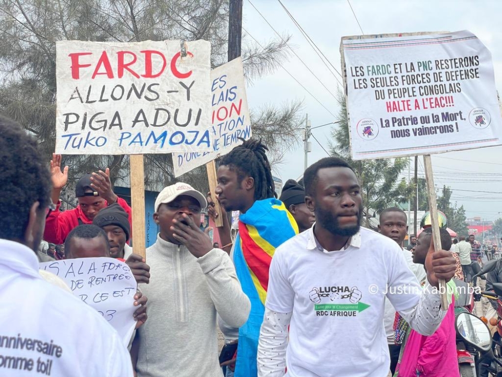 Congolese citizens protest against East African Community Regional Force deployed in Easter DR Congo, in Goma on Wednesday, January 18. Internet