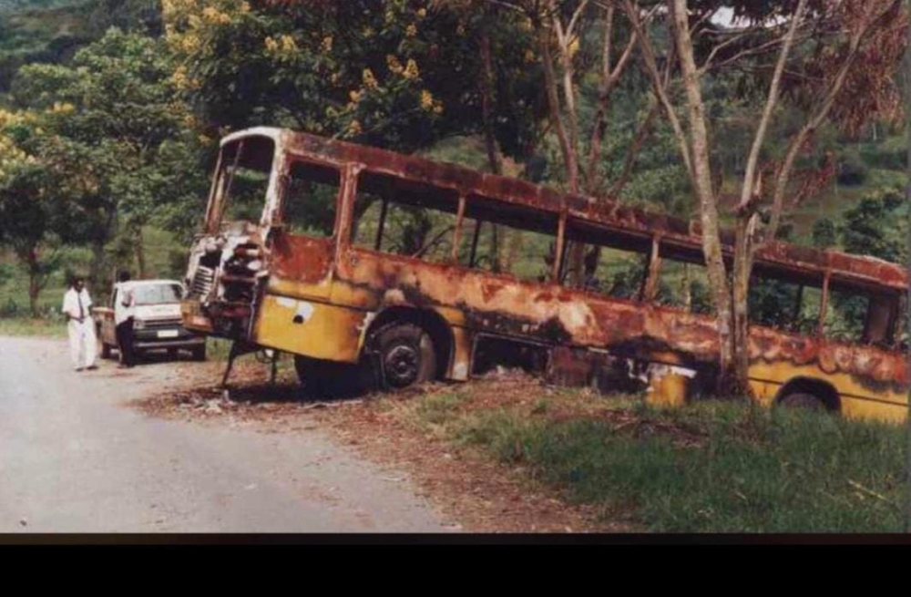 BRALIRWA&#039;s bus that was attacked by  ‘Abacengezi’ . The genocidal group killed over 25 of the 74 employees onboard. File